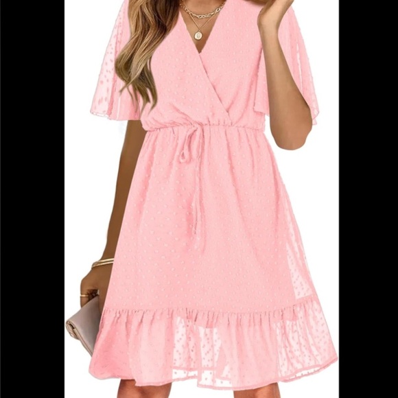 2025 Kimundo Swiss Dots Pink Chiffon Midi Dress XL. NWT - Picture 1 of 11